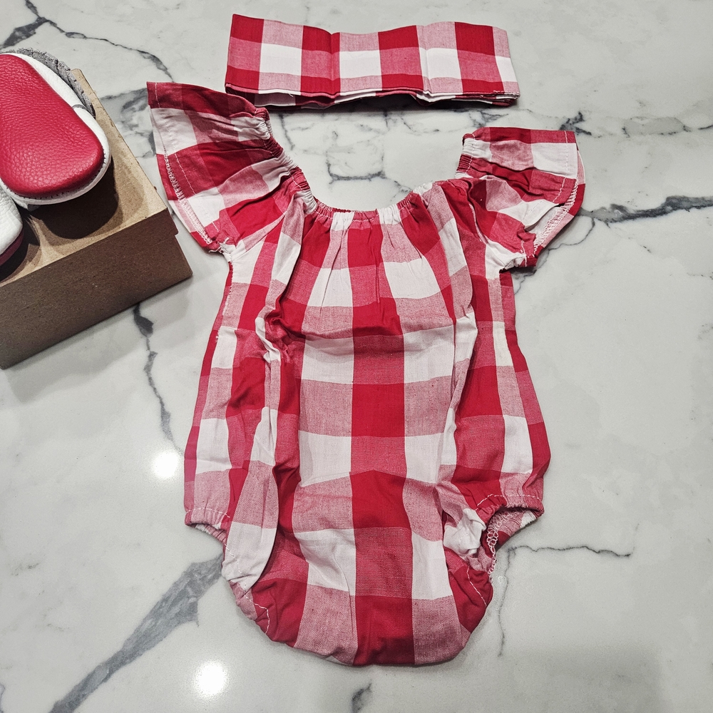 Red and White Plaid Kids Matching Set